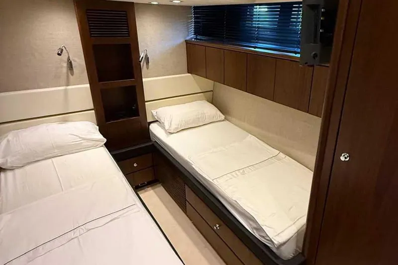  Yacht Photos Pics Luxurious twin cabin interior on 2014 Fairline Squadron 78 yacht.