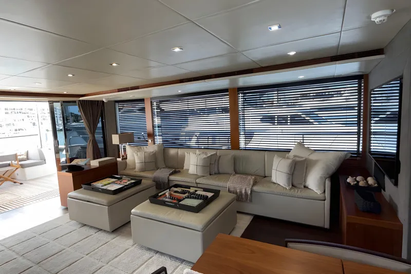 Kastelan Yacht Photos Pics Luxurious interior of 2015 Sunseeker 28 Metre Yacht with elegant seating and modern decor.