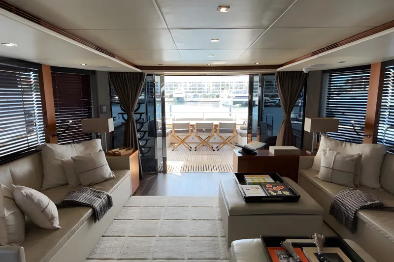 Kastelan Yacht Photos Pics Luxurious interior of 2015 Sunseeker 28 Metre Yacht with elegant seating and modern decor.