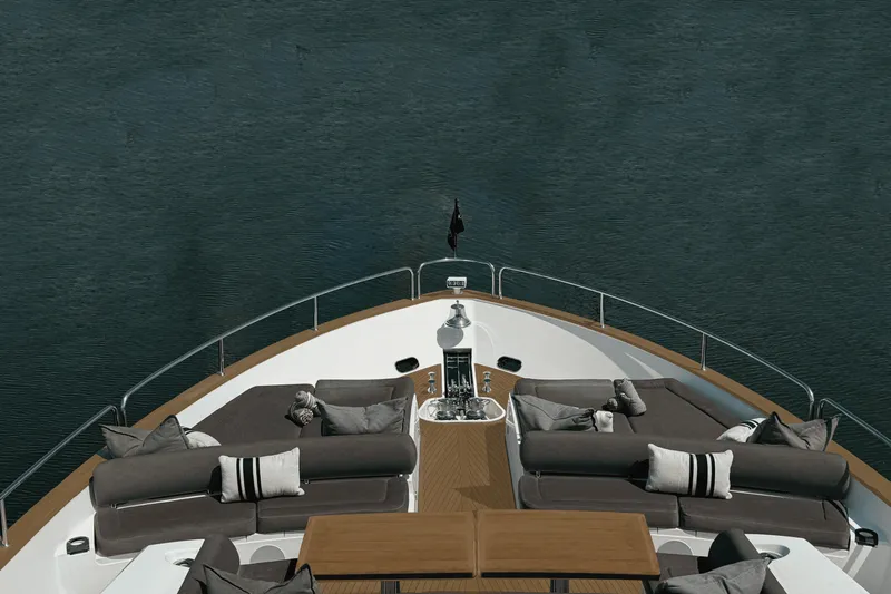 Kastelan Yacht Photos Pics Luxurious 2015 Sunseeker 28 Metre Yacht deck with elegant seating and ocean view.