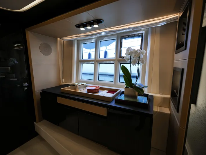 Elisa II Yacht Photos Pics Luxurious interior of 2018 Azimut 77 S yacht with elegant decor and natural light.