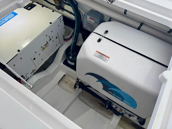  Yacht Photos Pics Engine compartment of 2025 Intrepid 41 Panacea, featuring Paguro 9000 generator.