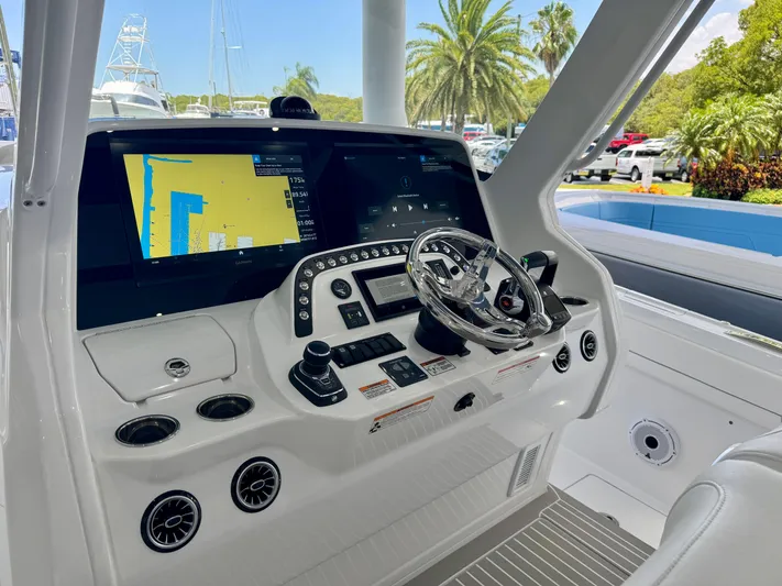  Yacht Photos Pics Intrepid 41 Panacea 2025 helm with advanced navigation and control systems.