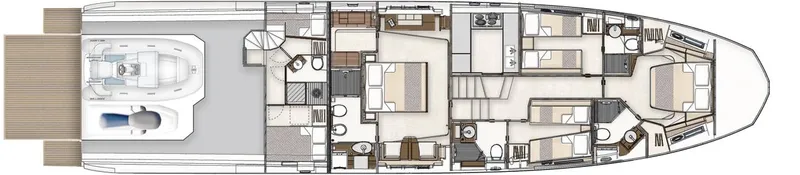 Elisa II Yacht Photos Pics Floor plan of a 2018 Azimut 77 S yacht, showcasing luxurious interior layout.