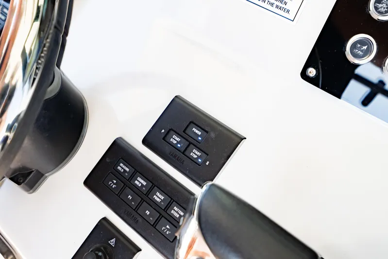  Yacht Photos Pics Control panel of 2022 Crevalle 33 CSF boat with Yamaha controls.