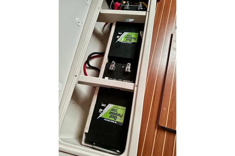  Yacht Photos Pics Batteries installed in a 2015 Catalina 315 sailboat compartment.