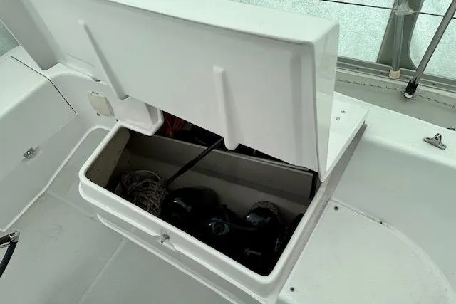  Yacht Photos Pics Open storage compartment on a 2015 Catalina 315 sailboat deck.