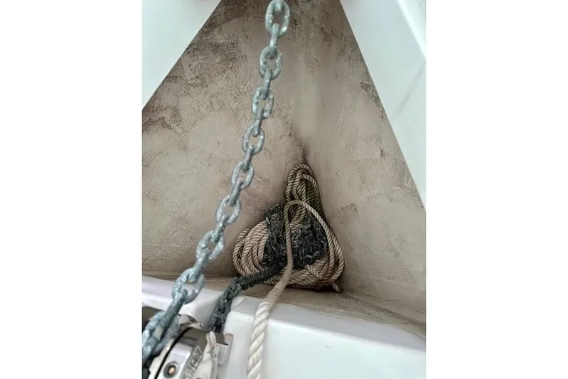  Yacht Photos Pics Anchor chain and rope in a 2015 Catalina 315 sailboat locker.