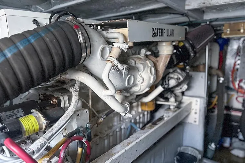  Yacht Photos Pics Engine room of a 2002 Silverton 42 Convertible with Caterpillar machinery.