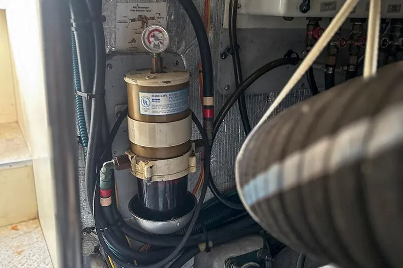  Yacht Photos Pics Engine room of a 2002 Silverton 42 Convertible with fuel filter system.