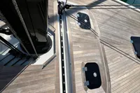 Deck of 2023 Solaris 50 yacht with sleek wooden finish and modern fittings.