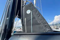 2023 Solaris 50 sailboat mast and rigging under clear blue sky.