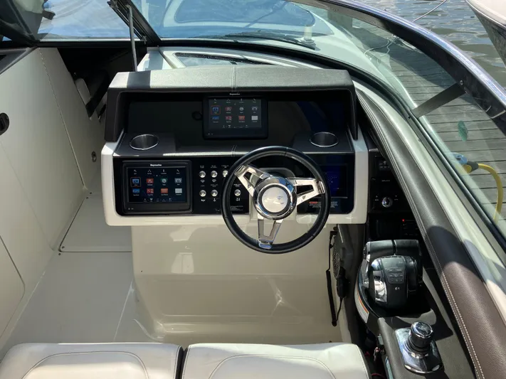 Yacht Photos Pics 2017 Sea Ray SLX 350 Outboard helm with modern controls and steering wheel.