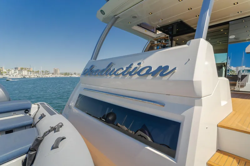 Seaduction Yacht Photos Pics Prestige 630 yacht, 2018 model, docked with clear blue sky and water view.