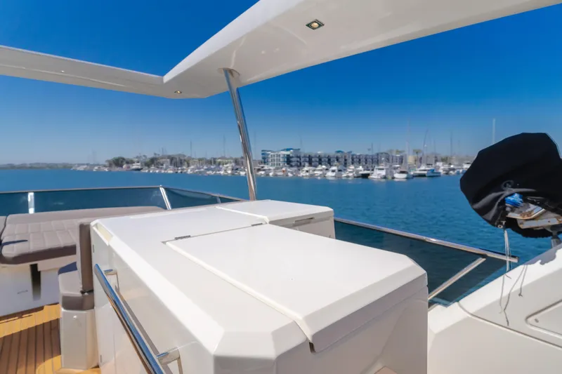 Seaduction Yacht Photos Pics Prestige 630 yacht deck with marina view, 2018 model.