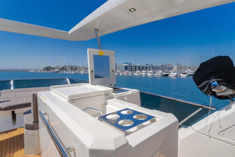 Seaduction Yacht Photos Pics Luxurious 2018 Prestige 630 yacht with spacious deck and marina view.