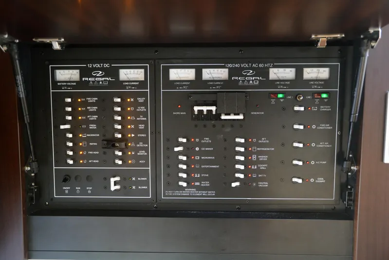  Yacht Photos Pics Electrical control panel of 2018 Regal 46 Sport Coupe yacht.