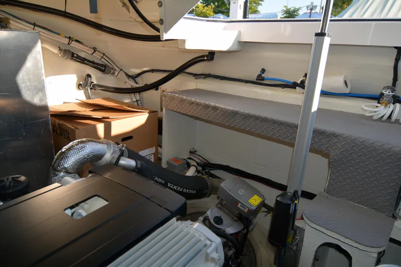  Yacht Photos Pics Engine room of 2018 Regal 46 Sport Coupe with visible components and wiring.