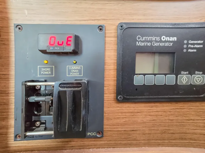 Le Tigre Yacht Photos Pics Control panel of a 2019 Lagoon 42 with Cummins Onan marine generator.