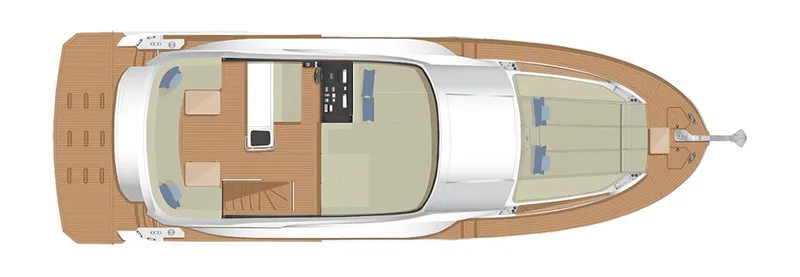  Yacht Photos Pics 2024 Sirena 48 Flybridge yacht floor plan, top view, showcasing spacious deck layout.