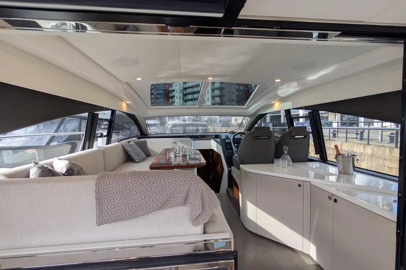 Seakeeper Gyro Yacht Photos Pics Interior of 2022 Fairline Targa 45 GT yacht, featuring elegant seating and modern design.