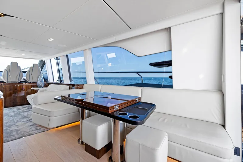  Yacht Photos Pics Luxurious interior of 2024 Fairline Squadron 68 yacht with ocean view.