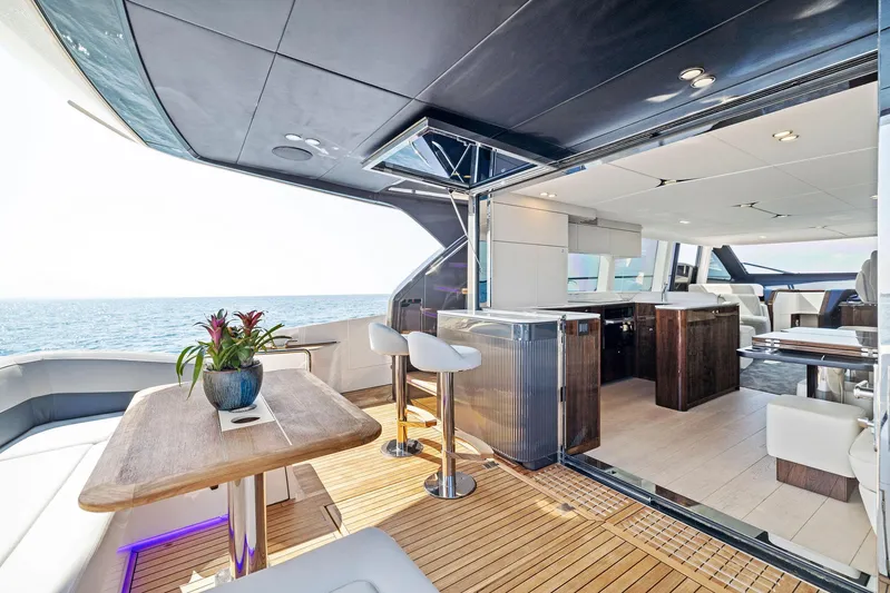  Yacht Photos Pics Luxurious interior of 2024 Fairline Squadron 68 yacht with ocean view.