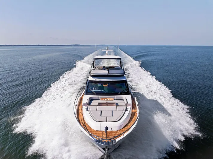  Yacht Photos Pics Fairline 2024 Squadron 68 yacht cruising on open water, showcasing sleek design and powerful performance.