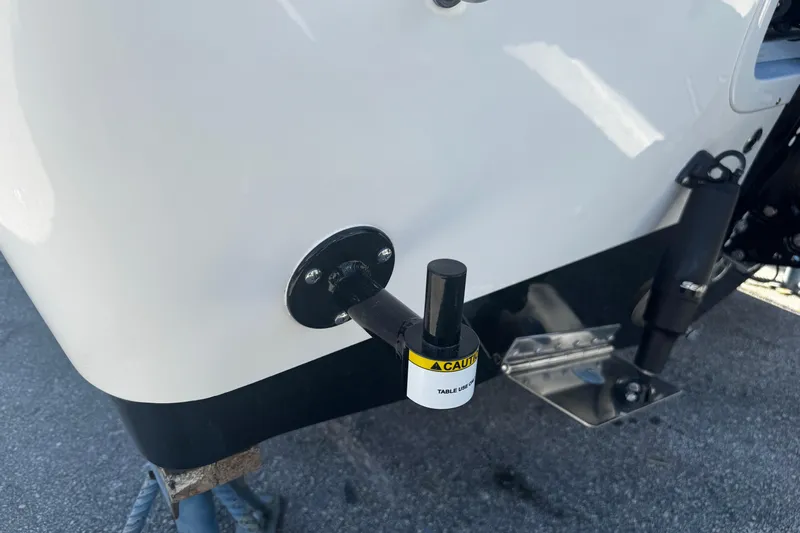  Yacht Photos Pics 2026 Sea Pro 245FLX Sandbar boat detail with caution label and hardware.