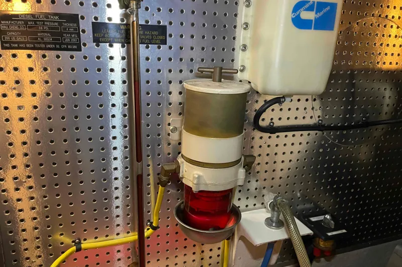 Free Ride Yacht Photos Pics Engine room of a 2002 President Trawler with fuel filtration system.