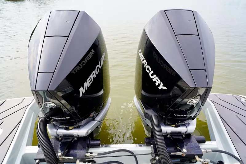  Yacht Photos Pics Twin Mercury Verado engines on a 2023 Saxdor 320 GTO boat.