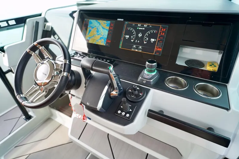  Yacht Photos Pics Cockpit of 2023 Saxdor 320 GTO with advanced navigation and control systems.