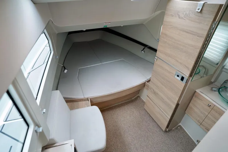  Yacht Photos Pics 2023 Saxdor 320 GTO cabin interior with modern design and comfortable seating.