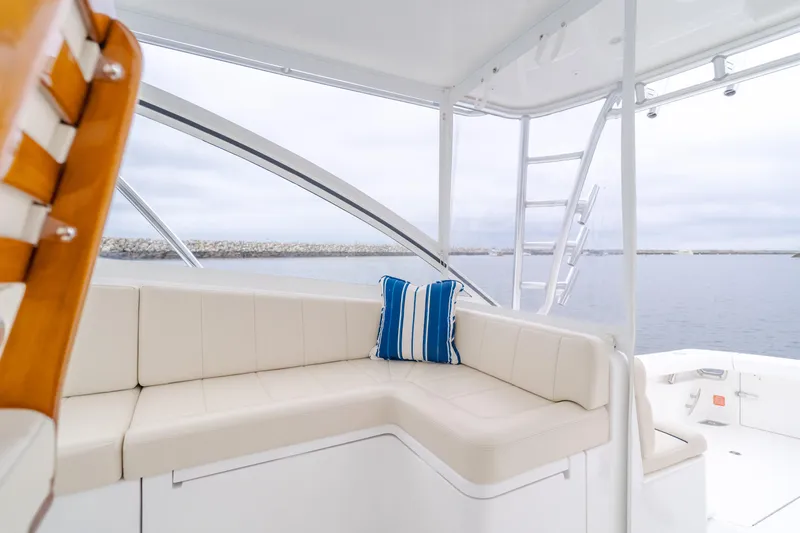 Champion Yacht Photos Pics Luxurious seating on 2022 Viking 38 Open Billfish yacht with ocean view.