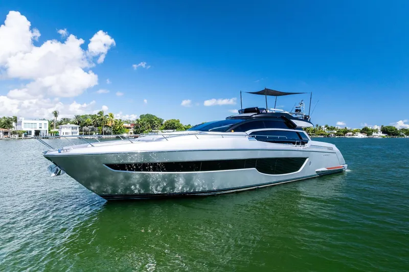 Dreaming Yacht Photos Pics Luxury 2023 Riva 76 PERSEO Super yacht cruising on a sunny day.