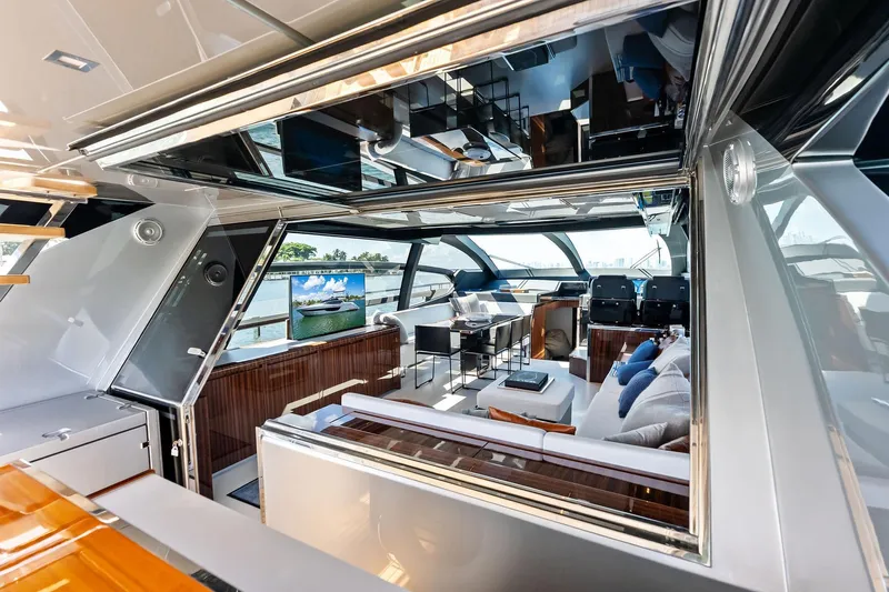 Dreaming Yacht Photos Pics Luxurious interior of 2023 Riva 76 PERSEO Super yacht with modern design and elegant furnishings.