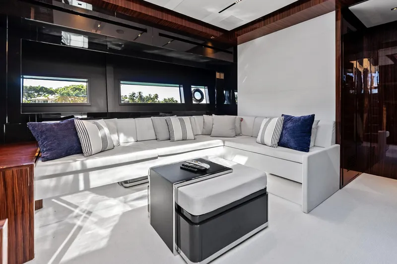 Dreaming Yacht Photos Pics Luxurious interior of 2023 Riva 76 PERSEO Super yacht with elegant seating and modern decor.