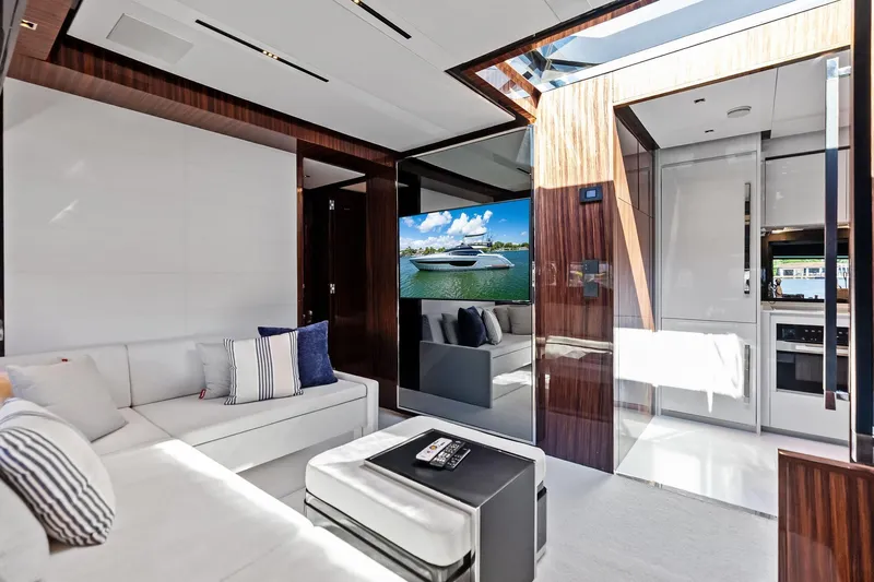 Dreaming Yacht Photos Pics Luxurious interior of 2023 Riva 76 PERSEO Super yacht with modern design and elegant furnishings.