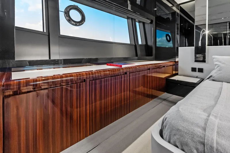 Dreaming Yacht Photos Pics Luxurious interior of 2023 Riva 76 PERSEO Super yacht with sleek wood cabinetry.