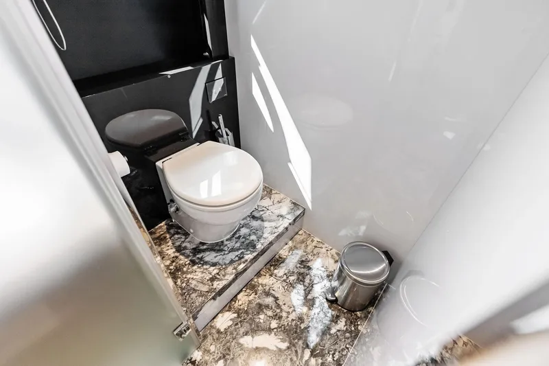 Dreaming Yacht Photos Pics Luxurious bathroom in 2023 Riva 76 PERSEO Super yacht with marble flooring.