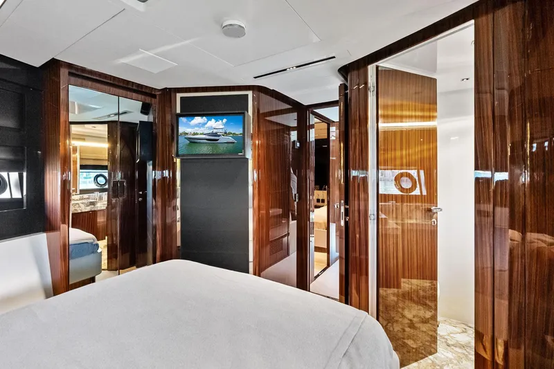 Dreaming Yacht Photos Pics Luxurious interior of 2023 Riva 76 PERSEO Super yacht with elegant wood finishes.