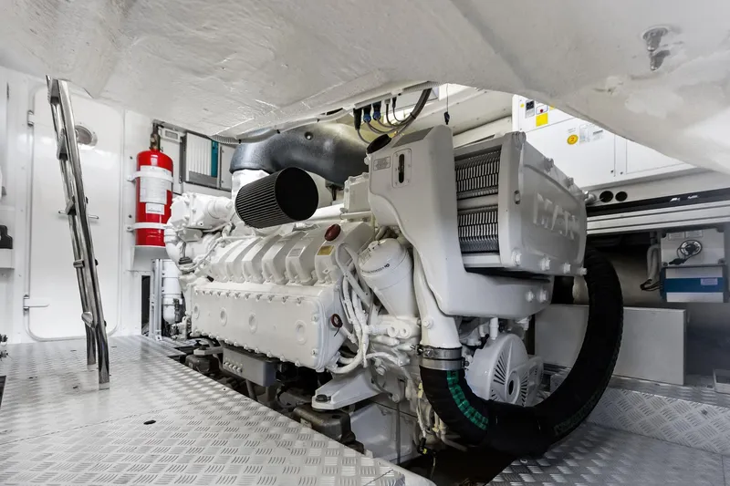Dreaming Yacht Photos Pics Engine room of 2023 Riva 76 PERSEO Super yacht, featuring a MAN engine.