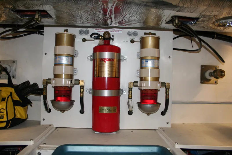  Yacht Photos Pics Engine room of 2001 Tiara Yachts 4000 Express with fire suppression system.