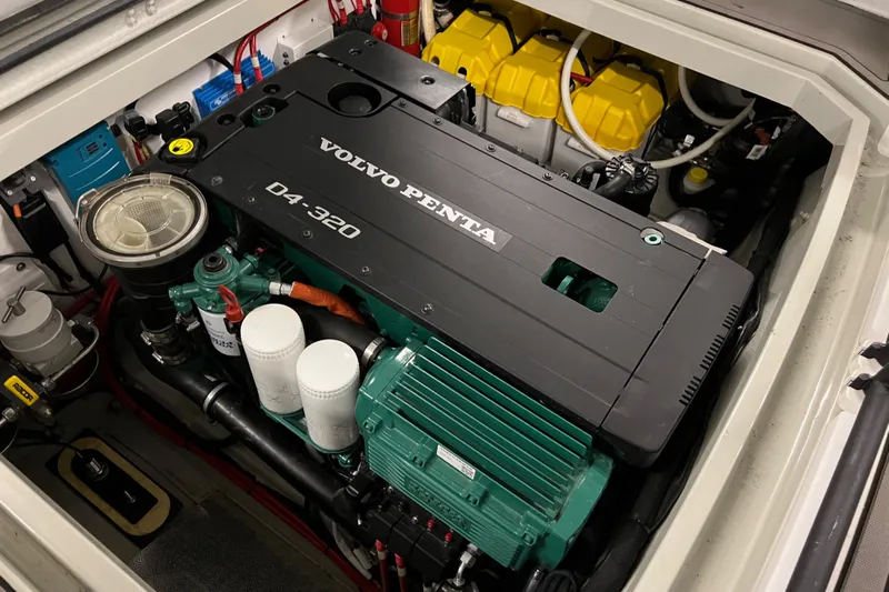  Yacht Photos Pics Engine compartment of a 2021 Sargo 25 boat with Volvo Penta D4-320 engine.