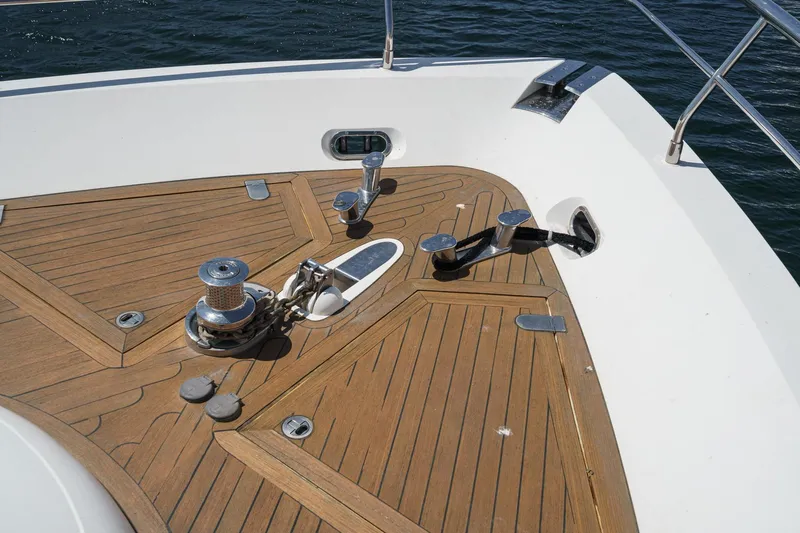 Compass Rose Yacht Photos Pics Deck of 2006 Fairline 74 Custom yacht with anchor chain and fittings.