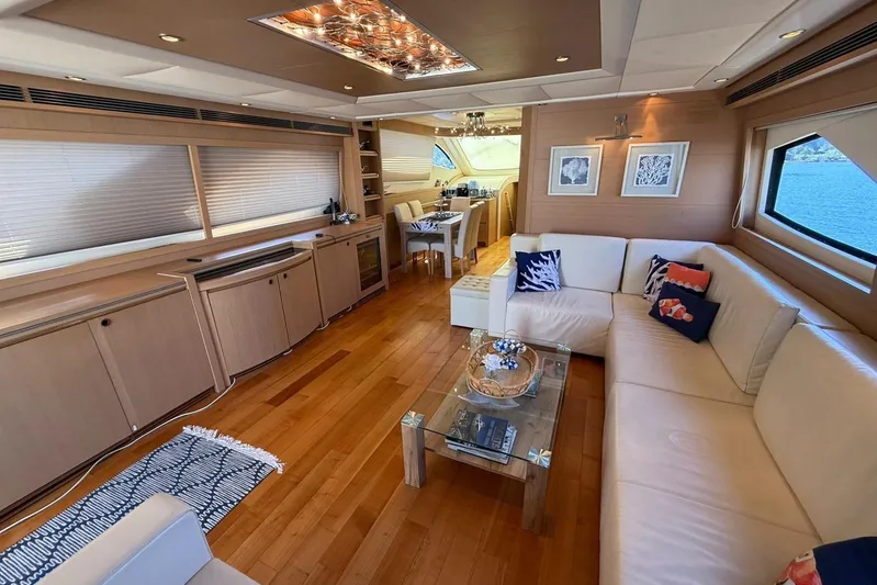  Yacht Photos Pics Luxurious interior of 2008 Evo Marine Deauville 76 yacht with elegant furnishings and decor.