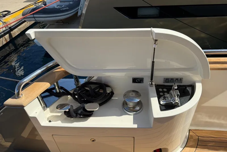  Yacht Photos Pics Control panel of 2008 Evo Marine Deauville 76 yacht with ropes and winch.