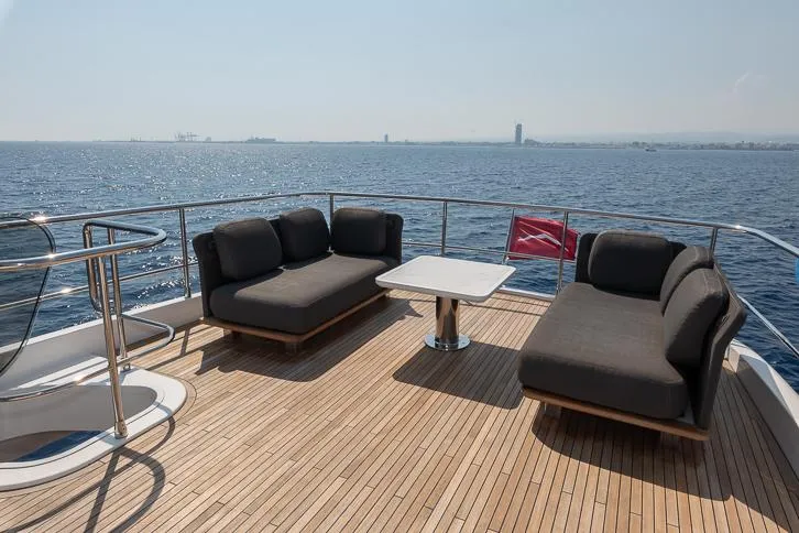 Grey T Yacht Photos Pics Azimut Magellano 66 yacht deck with seating, ocean view, 2021 model.