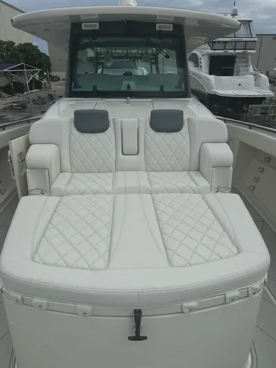  Yacht Photos Pics 2017 HCB Suenos boat with luxurious white quilted seating.