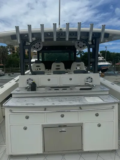  Yacht Photos Pics 2017 HCB Suenos boat with outdoor kitchen and seating area.